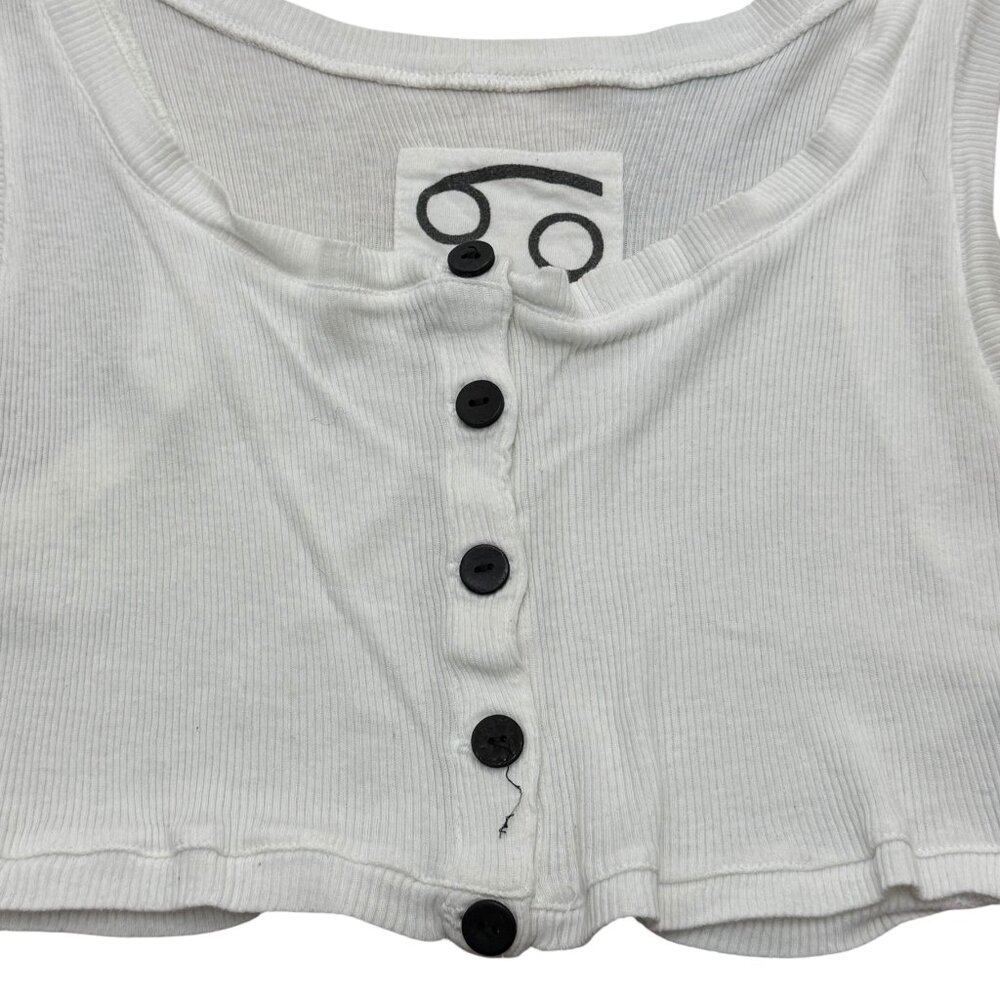 Vintage 69 White Ribbed Cotton Cropped Tank Top Y2K - Picture 4 of 6